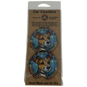 Car Coasters Jack Russel Terrier Dog Life Stained Glass Puppy Set of 2 Neoprene